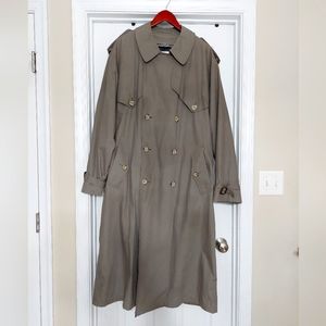 LONDON FOG Men's Green Belted Trench Coat Sz 44 LONG - Vintage
